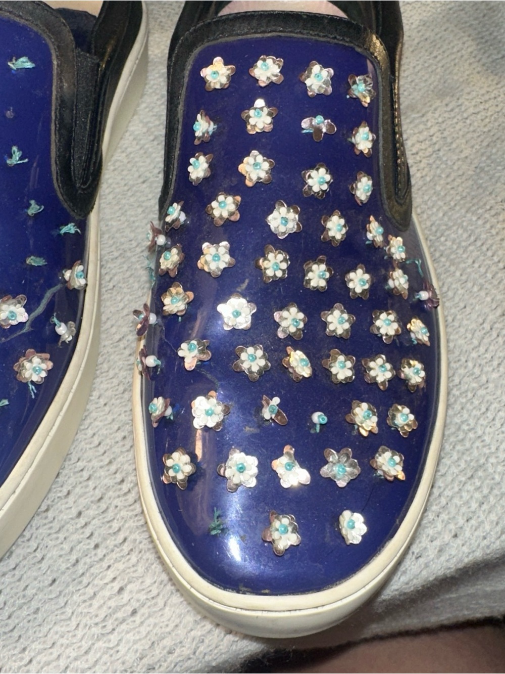 Dior Navy Patent Slip-On Sneakers with Floral Studs